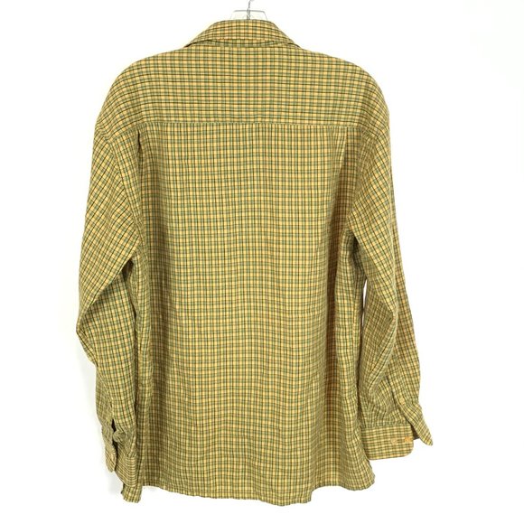 Men Size Medium Bugatchi Uomo Yellow Green Stripe Vintage 90s Button Front Shirt - Picture 3 of 3